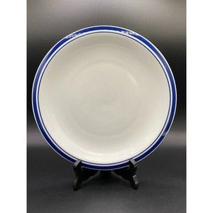Culinary Arts Cafeware Dinner Plate Porcelain White With Blue Bands #2